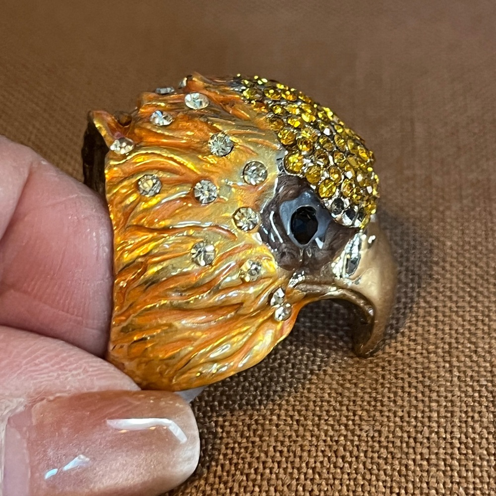Rhinestone Encrusted Eagle Statement Ring, Sz 8 1… - image 6